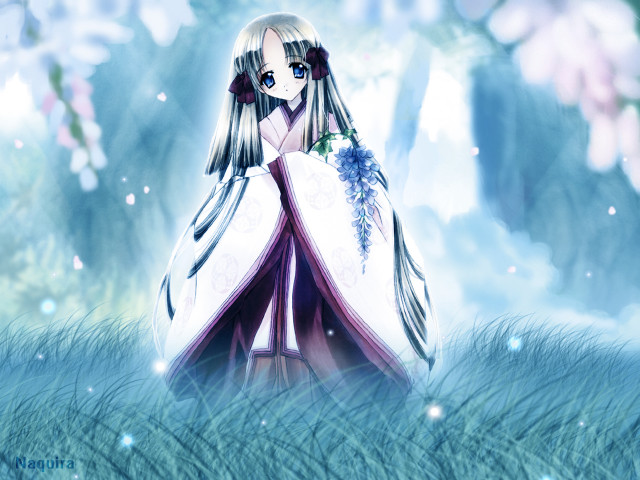 Gothic anime woman kimono flowers free wallpaper for desktop - medium preview image
