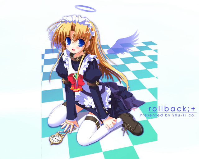 Anime girl checkered floor clock free wallpaper for desktop - medium preview image