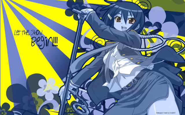 Woman sword bluehair schooluniform yellow free wallpaper for desktop - medium preview image