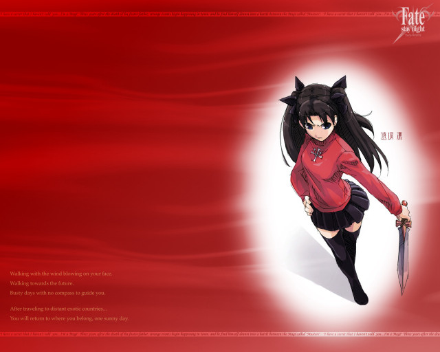 Red sword woman nekogeo ribbon free wallpaper for desktop - medium preview image