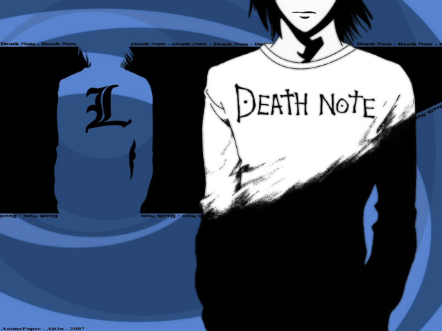 Man shirt bottle deathnote blue free wallpaper for desktop - medium preview image