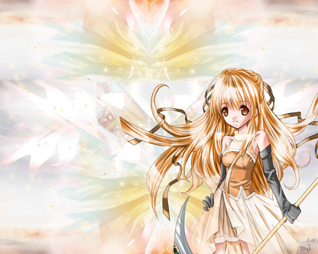 Anime girl blonde hair staff free wallpaper for desktop - medium preview image