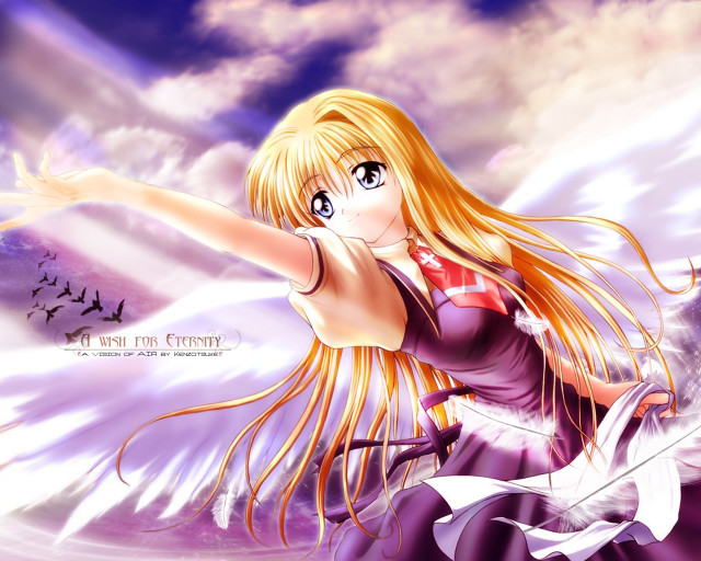 Blonde girl purple dress flying free wallpaper for desktop - medium preview image