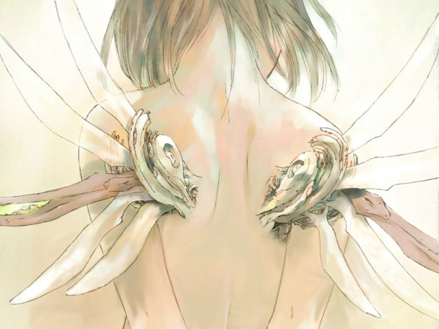 Woman birds leaves analytical art free wallpaper for desktop - medium preview image