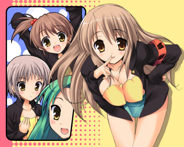 Anime girls pose yellow pink free wallpaper for desktop - medium preview image