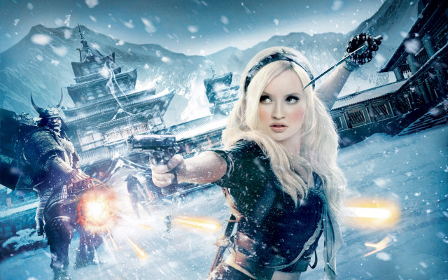 Woman gun snowy scene people free wallpaper for desktop - medium preview image