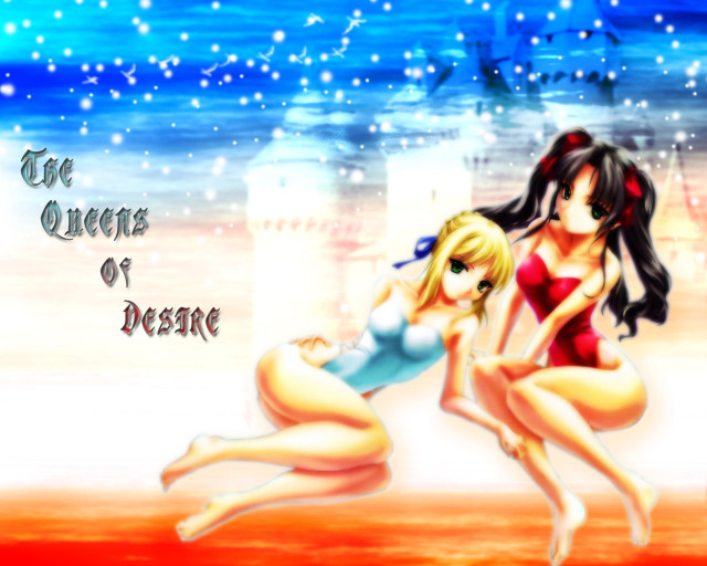 Beach castle two women suits free wallpaper for desktop - medium preview image