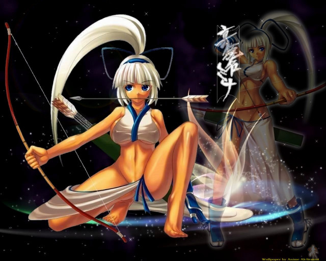 Anime girls archery moonfire stars free wallpaper for desktop - medium preview image