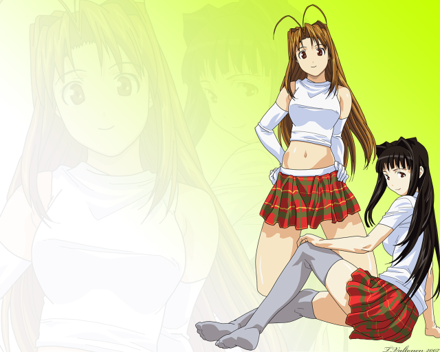 Anime girls long hair plaid free wallpaper for desktop - medium preview image