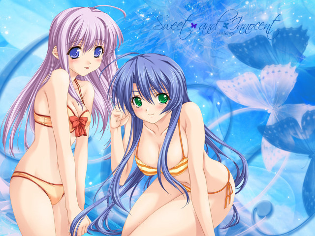 Anime girls flower butterfly bikini free wallpaper for desktop - medium preview image
