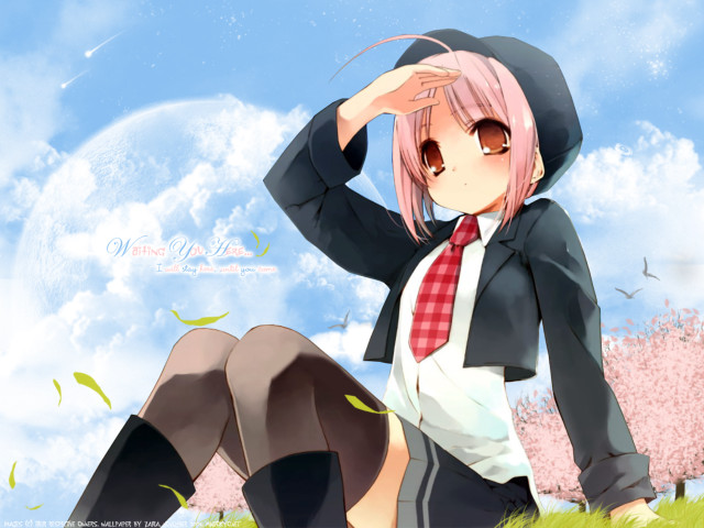 Woman suit grass anime cherryblossoms free wallpaper for desktop - medium preview image