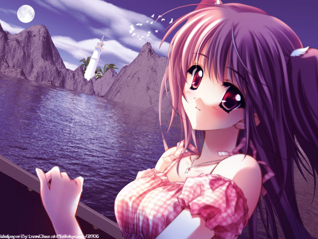 Girl long hair boat mountains free wallpaper for desktop - medium preview image