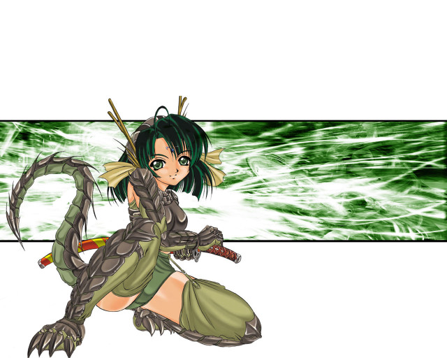 Dragon girl green sword braid free wallpaper for desktop - medium preview image