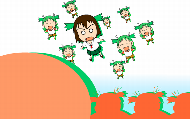 Cartoon girl multiple haircuts explosions free wallpaper for desktop - medium preview image