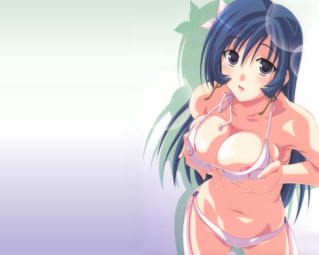 Pink bikini anime blue hair free wallpaper for desktop - medium preview image