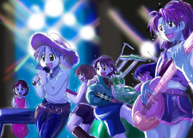 Group girls guitar hats manga free wallpaper for desktop - medium preview image