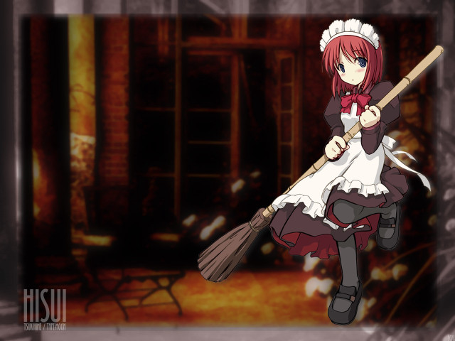 Girl white dress broom black free wallpaper for desktop - medium preview image