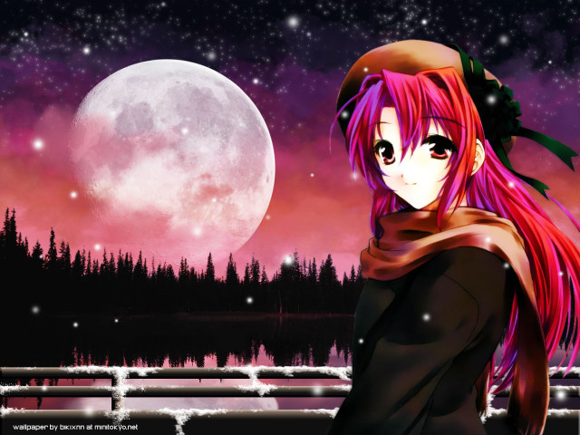 Pink hair girl full moon free wallpaper for desktop - medium preview image