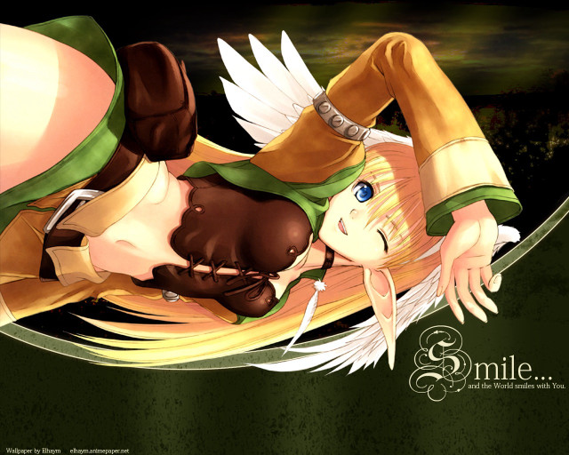 Angel wings green dress anime free wallpaper for desktop - medium preview image