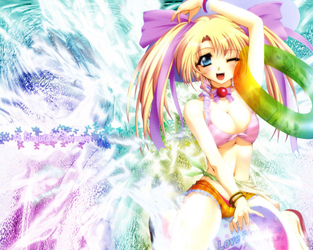 Cartoon girl wave green object free wallpaper for desktop - medium preview image