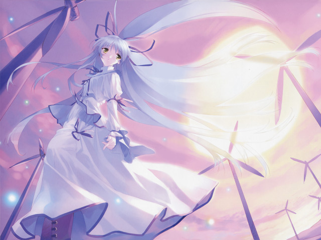 Woman white dress wind mills free wallpaper for desktop - medium preview image