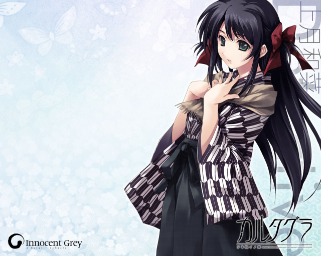 Anime girl black hair bow free wallpaper for desktop - medium preview image