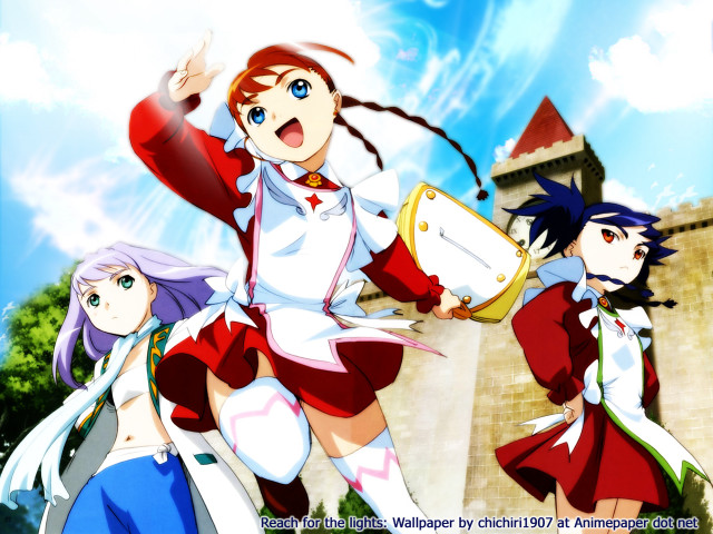 Anime girls castle sky blue free wallpaper for desktop - medium preview image