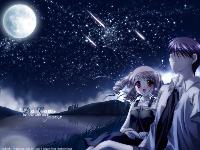 Night sky stars moon anime free wallpaper for desktop - medium preview image