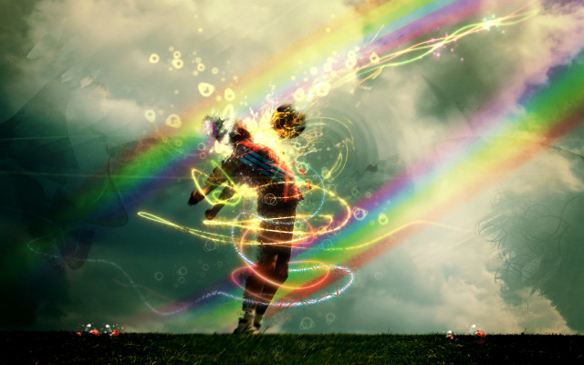 Person running rainbow colored sky free wallpaper for desktop - medium preview image