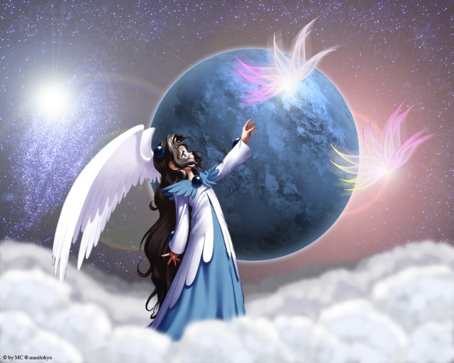 Woman wings cloud blue moon free wallpaper for desktop - medium preview image