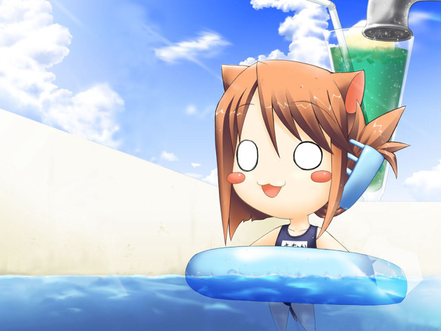 Cartoon girl surfboard beach summer free wallpaper for desktop - medium preview image