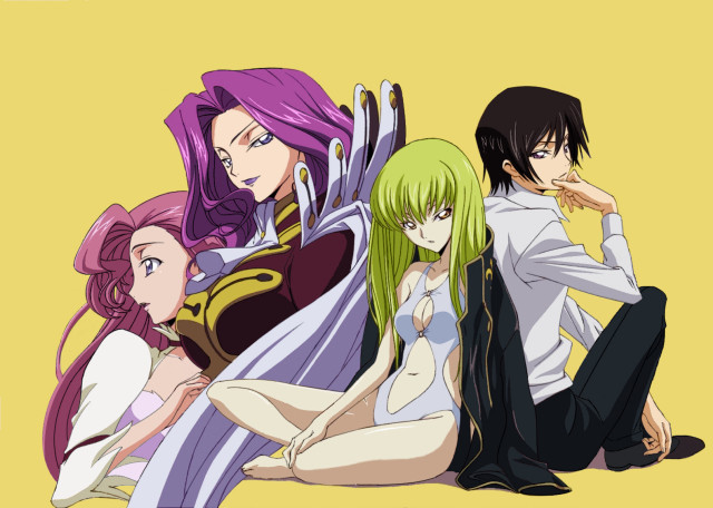 Anime characters group yellow background #2 free wallpaper for desktop - medium preview image