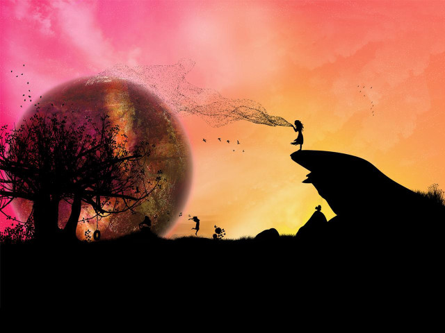 Sunset hilltop silhouette pinksky matte free wallpaper for desktop - medium preview image