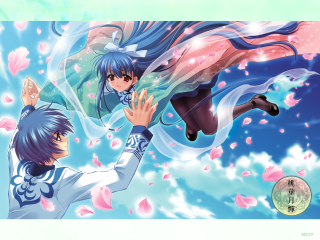 Blue haired couple flying cherry free wallpaper for desktop - medium preview image