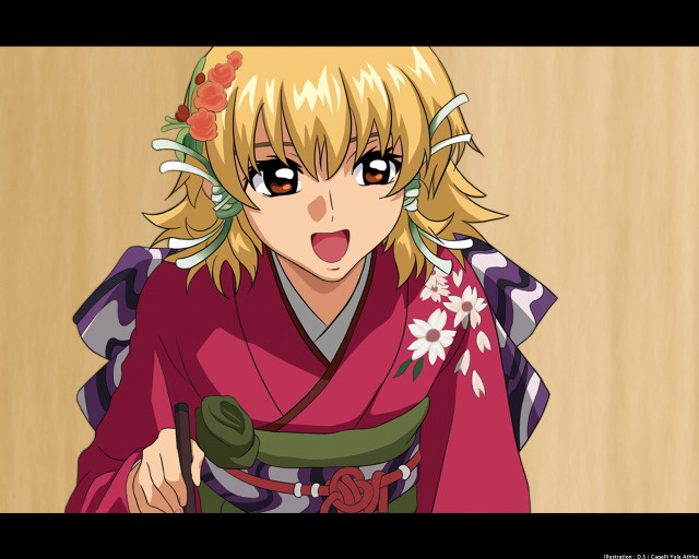 Surprised blonde kimono flower anime free wallpaper for desktop - medium preview image