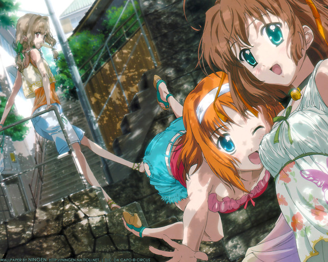 Two girls building trees rayonism free wallpaper for desktop - medium preview image