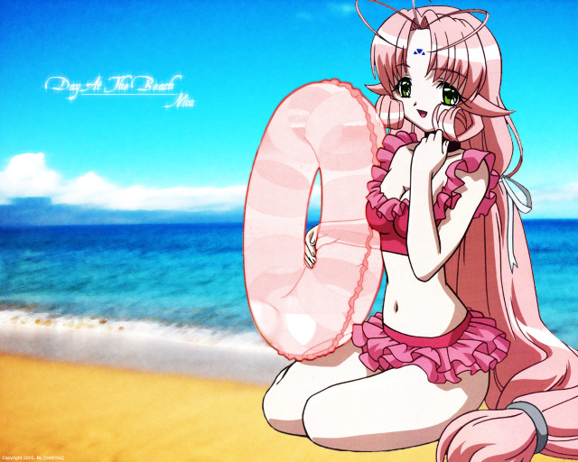 Pink bikini girl beach blue free wallpaper for desktop - medium preview image
