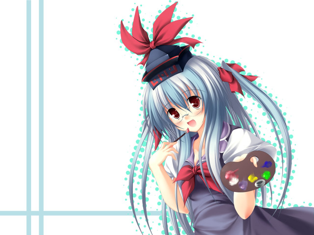 Anime girl hat paintbrush palette free wallpaper for desktop - medium preview image