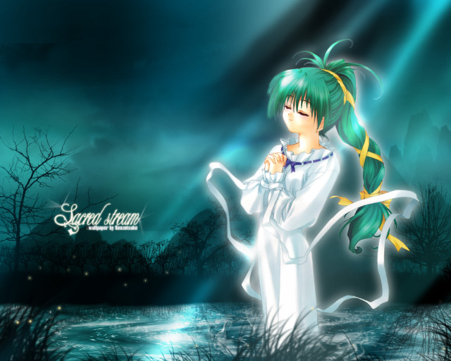 Green hair girl swamp moon free wallpaper for desktop - medium preview image