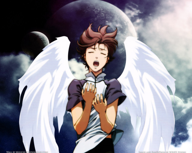 Angel wings moon prayer hologram free wallpaper for desktop - medium preview image