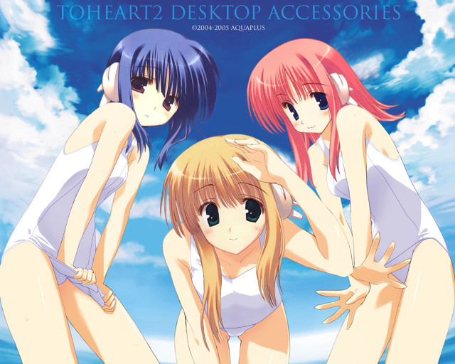 Three anime girls bathing suits #2 free wallpaper for desktop - medium preview image