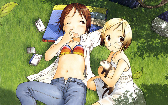 Couple laying green field forest free wallpaper for desktop - medium preview image