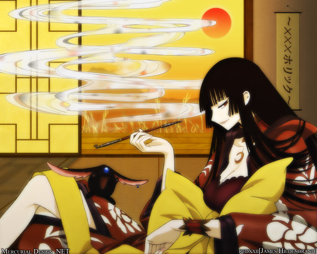 Woman kimono smoking sunset dog free wallpaper for desktop - medium preview image