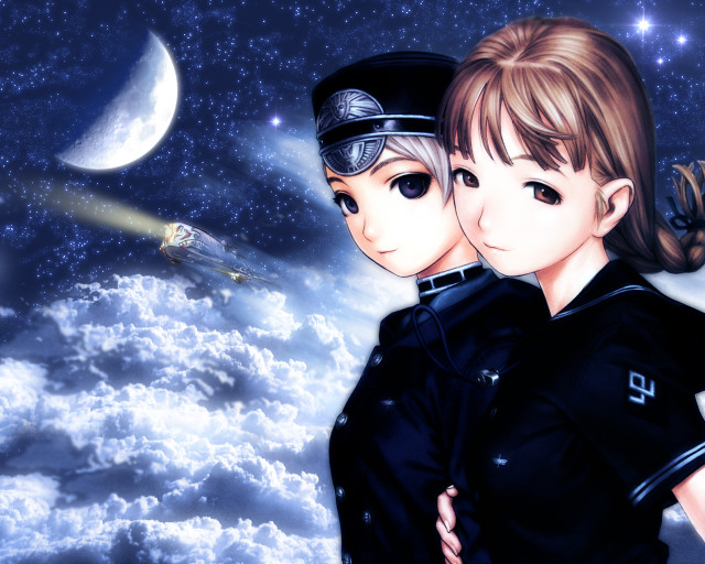 Sky moon rocket space illustration free wallpaper for desktop - medium preview image