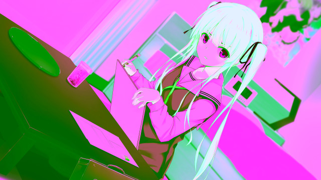 Girl writing paper room desk free wallpaper for desktop - medium preview image