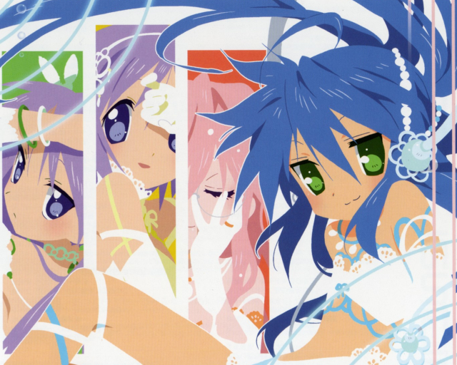 Bluehair greeneyes animegirls mirror smile free wallpaper for desktop - medium preview image