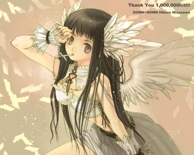 Girl black hair white wings free wallpaper for desktop - medium preview image