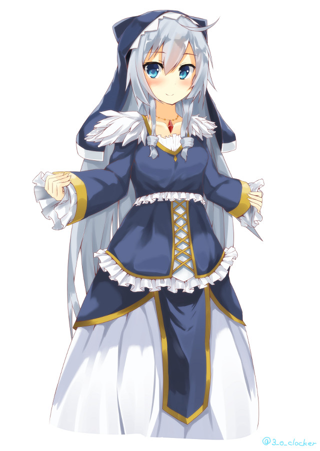 White haired blue dress blush free wallpaper for mobile - medium preview image