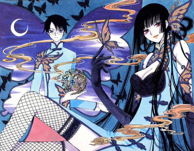 Anime couple gothic night butterflies free wallpaper for desktop - medium preview image