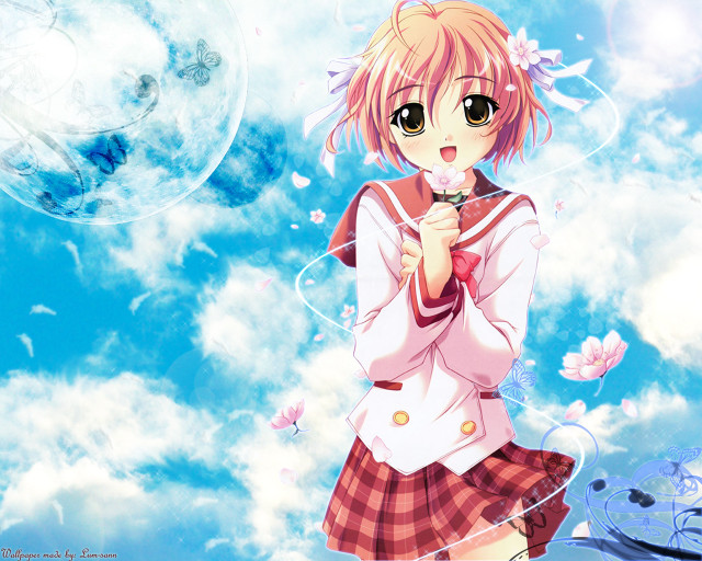 Girl sky flower uniform anime free wallpaper for desktop - medium preview image